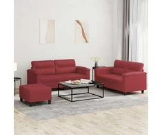 Sofa Sofos komplektas su pagalvėlėmis, 3 dalių, vyno, dirbtinė oda
