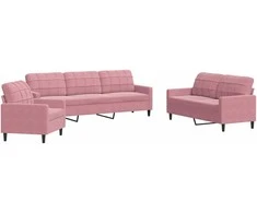 Sofa Sofos komplektas su pagalvėlėmis, 3 dalių, rožinis, aksomas