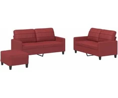 Sofa Sofos komplektas su pagalvėlėmis, 3 dalių, vyno, dirbtinė oda