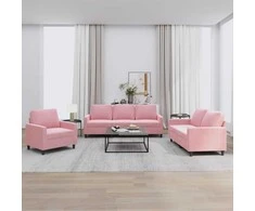 Sofa Sofos komplektas su pagalvėlėmis, 3 dalių, rožinis, aksomas