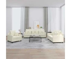 Sofa Sofos komplektas su pagalvėlėmis, 3 dalių, kreminis, aksomas