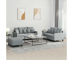 Sofa Sofos komplektas su pagalvėlėmis, 3 dalių, pilkas, audinys