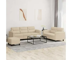 Sofa Sofos komplektas su pagalvėlėmis, 3 dalių, kreminis, audinys