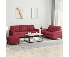 Sofa Sofos komplektas su pagalvėlėmis, 3 dalių, vyno, dirbtinė oda