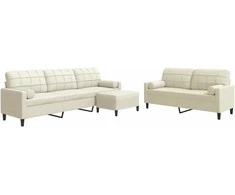 Sofa Sofos komplektas su pagalvėlėmis, 3 dalių, kreminis, aksomas