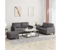 Sofa Sofos komplektas su pagalvėlėmis, 3 dalių, pilkas, dirbtinė oda