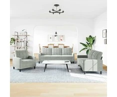 Sofa Sofos komplektas su pagalvėlėmis, 3 dalių, pilkas, aksomas
