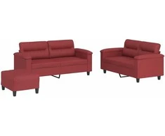 Sofa Sofos komplektas su pagalvėlėmis, 3 dalių, vyno, dirbtinė oda