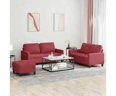 Sofa Sofos komplektas su pagalvėlėmis, 3 dalių, vyno, dirbtinė oda