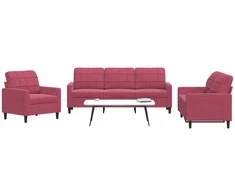 Sofa Sofos komplektas su pagalvėlėmis, 3 dalių, vyno, aksomas