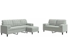 Sofa Sofos komplektas su pagalvėlėmis, 3 dalių, pilkas, aksomas