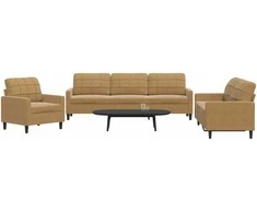 Sofa Sofos komplektas su pagalvėlėmis, 3 dalių, rudas, aksomas