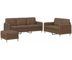 Sofa Sofos komplektas su pagalvėlėmis, 3 dalių, rudas, audinys