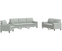 Sofa Sofos komplektas su pagalvėlėmis, 3 dalių, pilkas, aksomas
