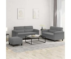 Sofa Sofos komplektas su pagalvėlėmis, 3 dalių, pilkas, audinys