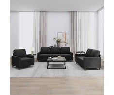 Sofa Sofos komplektas su pagalvėlėmis, 3 dalių, juodas, aksomas