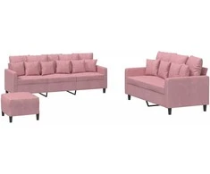 Sofa Sofos komplektas su pagalvėlėmis, 3 dalių, rožinis, aksomas