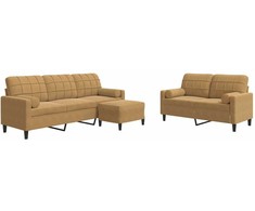 Sofa Sofos komplektas su pagalvėlėmis, 3 dalių, rudas, aksomas