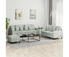 Sofa Sofos komplektas su pagalvėlėmis, 3 dalių, pilkas, aksomas
