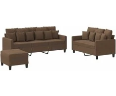Sofa Sofos komplektas su pagalvėlėmis, 3 dalių, rudas, audinys