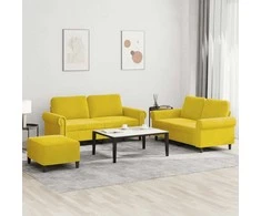 Sofa Sofos komplektas su pagalvėlėmis, 3 dalių, geltonas, aksomas