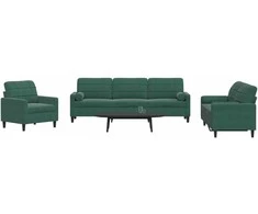 Sofa Sofos komplektas su pagalvėlėmis, 3 dalių, žalias, aksomas