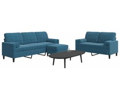Sofa Sofos komplektas su pagalvėlėmis, 3 dalių, mėlynas, aksomas