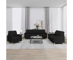 Sofa Sofos komplektas su pagalvėlėmis, 3 dalių, juodas, audinys
