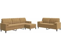Sofa Sofos komplektas su pagalvėlėmis, 3 dalių, rudas, aksomas