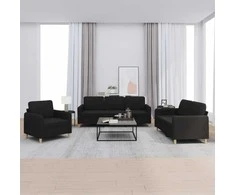 Sofa Sofos komplektas su pagalvėlėmis, 3 dalių, juodas, audinys