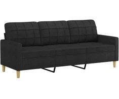 Sofa Sofos komplektas su pagalvėlėmis, 3 dalių, juodas, audinys