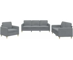 Sofa Sofos komplektas su pagalvėlėmis, 3 dalių, pilkas, audinys