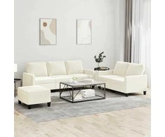 Sofa Sofos komplektas su pagalvėlėmis, 3 dalių, kreminis, aksomas