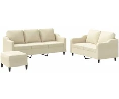 Sofa Sofos komplektas su pagalvėlėmis, 3 dalių, kreminis, audinys