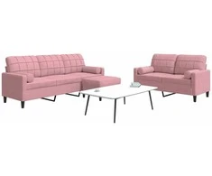 Sofa Sofos komplektas su pagalvėlėmis, 3 dalių, rožinis, aksomas