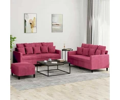 Sofa Sofos komplektas su pagalvėlėmis, 3 dalių, vyno, aksomas