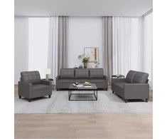 Sofa Sofos komplektas su pagalvėlėmis, 3 dalių, pilkas, dirbtinė oda