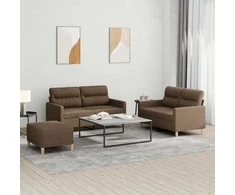 Sofa Sofos komplektas su pagalvėlėmis, 3 dalių, rudas, audinys