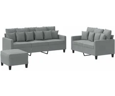 Sofa Sofos komplektas su pagalvėlėmis, 3 dalių, pilkas, audinys