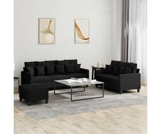 Sofa Sofos komplektas su pagalvėlėmis, 3 dalių, juodas, audinys