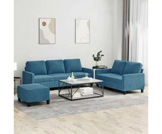 Sofa Sofos komplektas su pagalvėlėmis, 3 dalių, mėlynas, aksomas