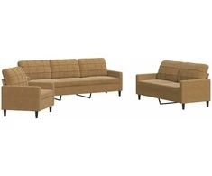 Sofa Sofos komplektas su pagalvėlėmis, 3 dalių, rudas, aksomas
