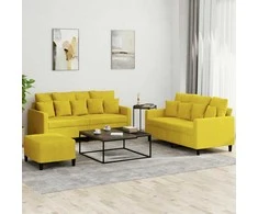 Sofa Sofos komplektas su pagalvėlėmis, 3 dalių, geltonas, aksomas
