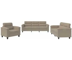 Sofa Sofos komplektas su pagalvėlėmis, 3 dalių, taupe, audinys