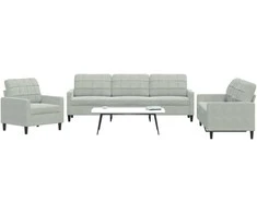 Sofa Sofos komplektas su pagalvėlėmis, 3 dalių, pilkas, aksomas