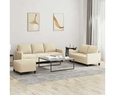 Sofa Sofos komplektas su pagalvėlėmis, 3 dalių, kreminis, audinys