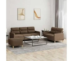 Sofa Sofos komplektas su pagalvėlėmis, 3 dalių, rudas, audinys