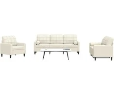 Sofa Sofos komplektas su pagalvėlėmis, 3 dalių, kreminis, aksomas