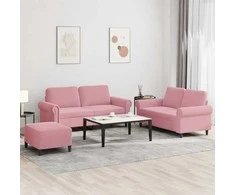 Sofa Sofos komplektas su pagalvėlėmis, 3 dalių, rožinis, aksomas