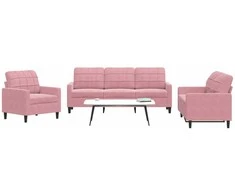 Sofa Sofos komplektas su pagalvėlėmis, 3 dalių, rožinis, aksomas